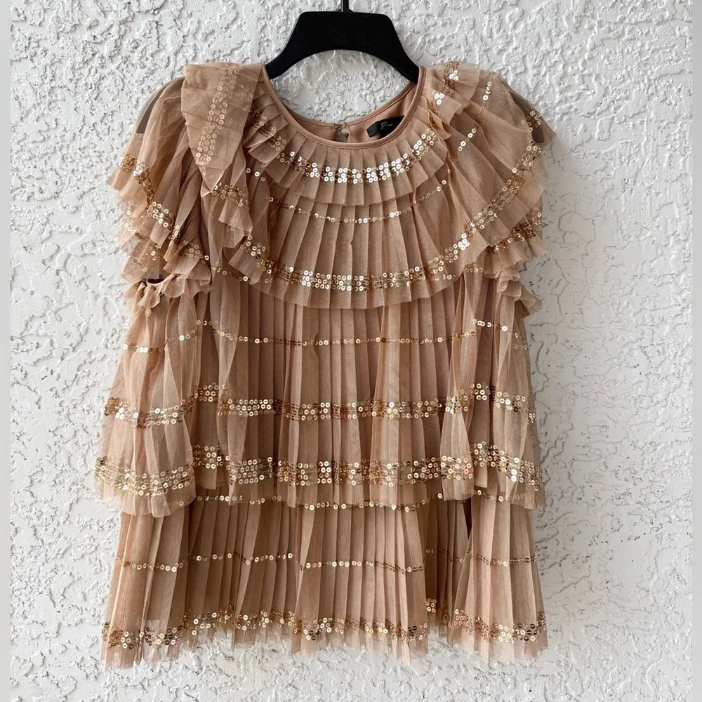 J.Crew Collection sequin tulle tiered ruffle top Small